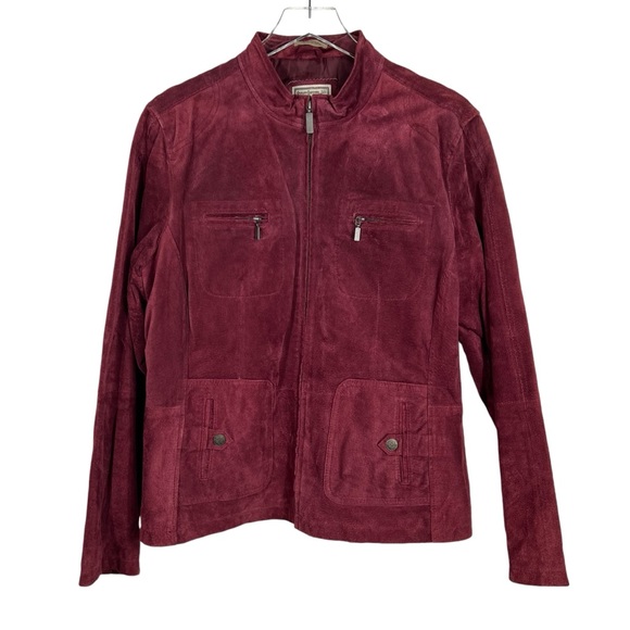 RUFF HEWN Well Worn Full Zip Deep Wine/Merlot Suede Moto Jacket Size XL - Picture 1 of 9